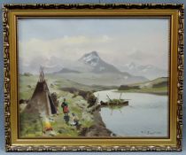 Vilhelm ENGSTRÖM (1830 - 1877). Lappland mit Tipi und Kanu.37 cm x 46 cm. Gemälde, Öl auf