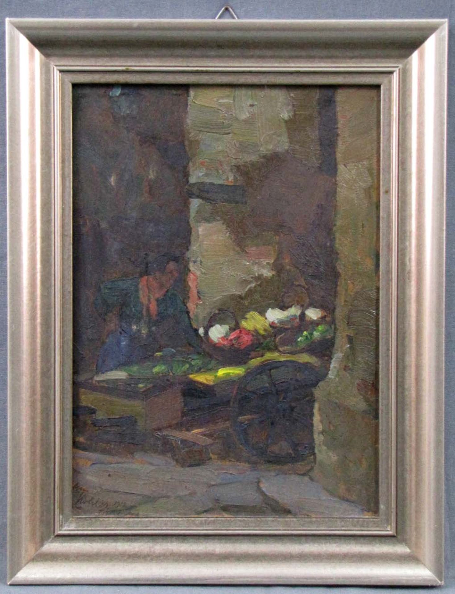 August KÖHLER (1881 - 1964). Marktweib mit Karren. Datiert 1912.29 cm x 21 cm. Gemälde, Öl auf - Bild 3 aus 7