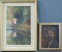 2 Gemälde von Wilhelm LEFEBRE (1873 - 1974). Selbstporträt und Waldweiher.Bis 41 cm x 27 cm. Die