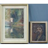 2 Gemälde von Wilhelm LEFEBRE (1873 - 1974). Selbstporträt und Waldweiher.Bis 41 cm x 27 cm. Die