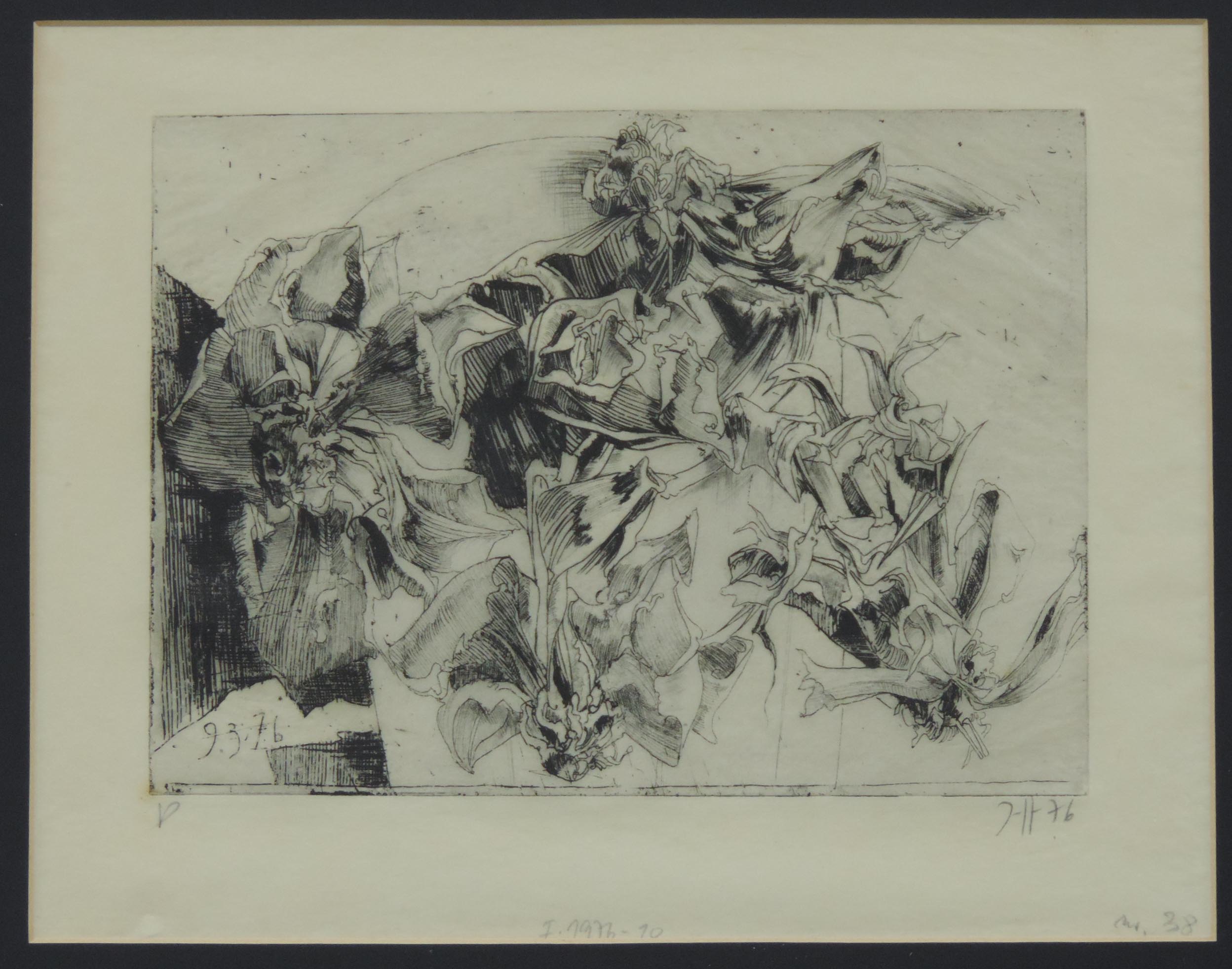 Horst JANSSEN (1929 - 1995). "Blüten im Glase".16 cm x 22,5 cm die Platte gemessen. Radierung. Unter