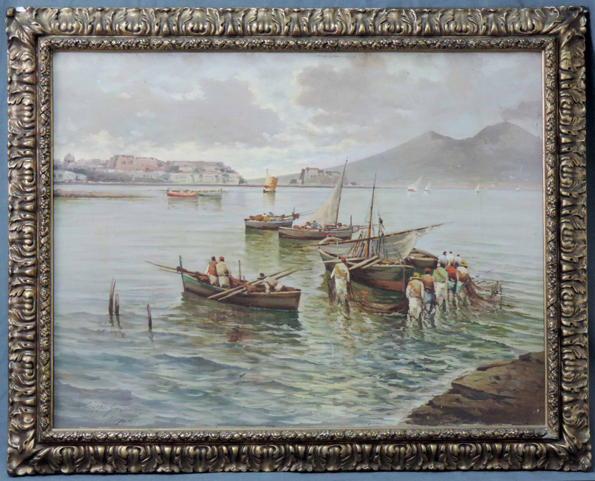 Giovanni CIUPPI (XIX) ?. Blick von Posillipo, Neapel, über das Castel dell' Ovo auf den Vesuv.50 - Image 2 of 9