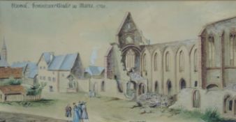 Caspar SCHNEIDER (1753 - 1839). "Ehem. Dominikanerkloster zu Mainz 1793".Das Aquarell (22 cm x 42