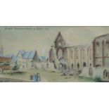 Caspar SCHNEIDER (1753 - 1839). "Ehem. Dominikanerkloster zu Mainz 1793".Das Aquarell (22 cm x 42