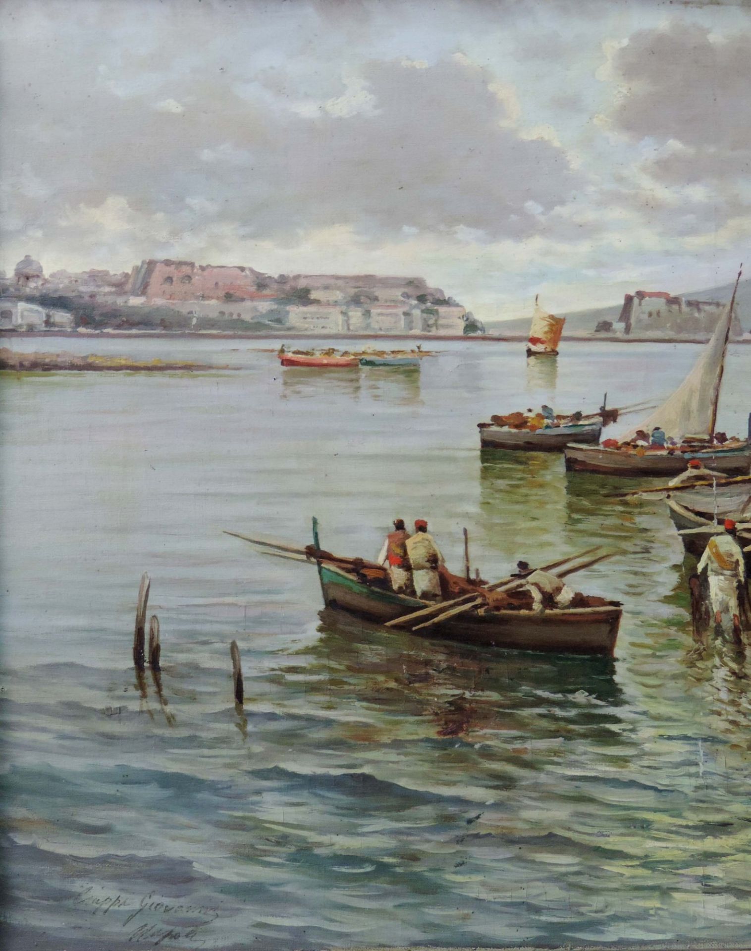 Giovanni CIUPPI (XIX) ?. Blick von Posillipo, Neapel, über das Castel dell' Ovo auf den Vesuv.50 - Bild 4 aus 9