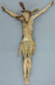 Gekreuzigter Jesus mit Dornenkrone.80 cm. Holz, geschnitzt und farbig gefasst. Farbfassung mit