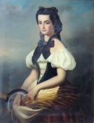 Undeutlich signiert (XIX). Biedermeier. Junge Frau mit Sichel.88 cm x 69 cm. Gemälde, Öl auf
