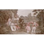 Aubusson Tapisserie, Frankreich. Galante Gesellschaft nach WATTEAUCirca 290 cm x 220 cm. Handgewebt,