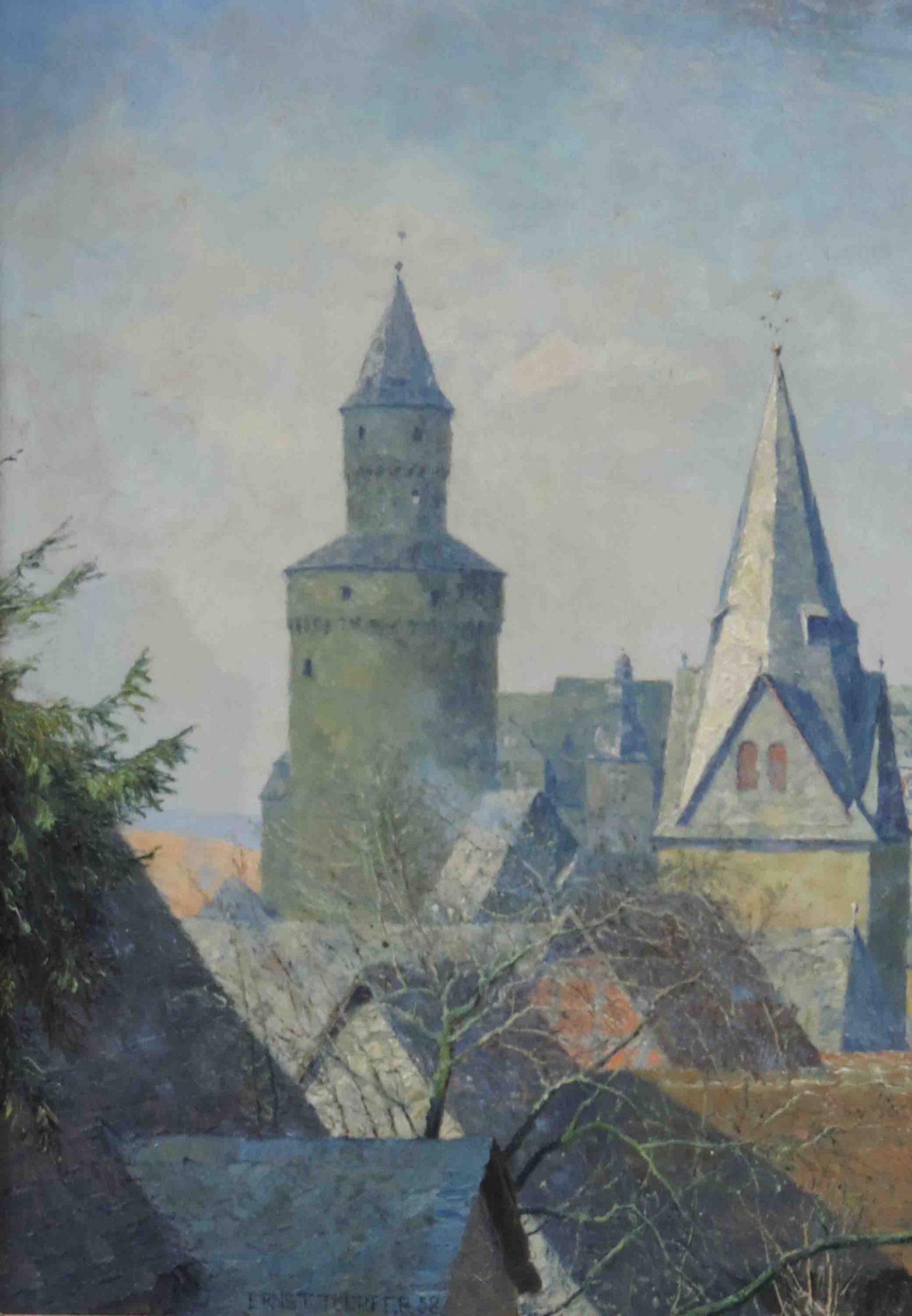 Ernst TOEPFER (1877 - 1955). Idstein im Taunus. Altstadt mit Hexenturm, 193860 cm x 70 cm. - Bild 4 aus 10