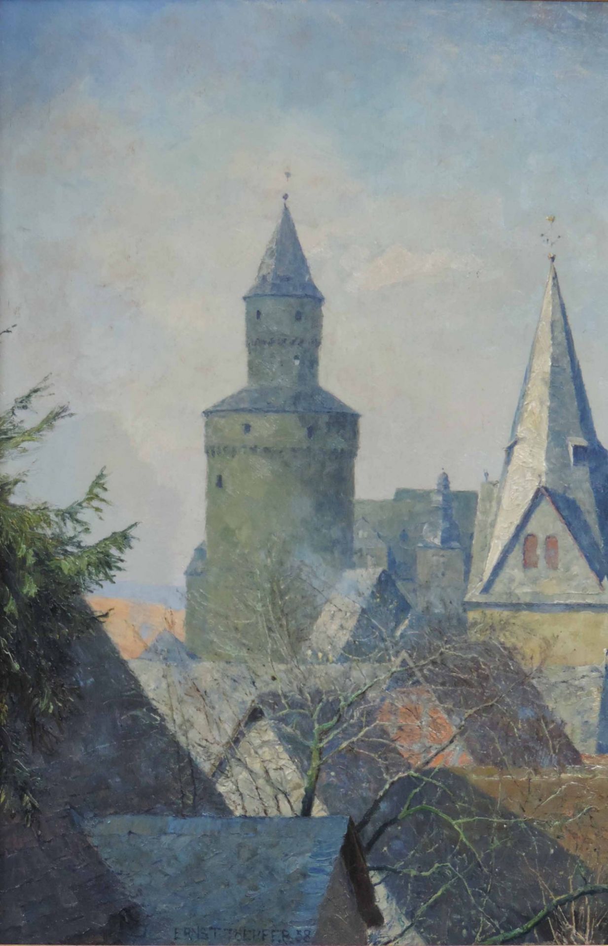 Ernst TOEPFER (1877 - 1955). Idstein im Taunus. Altstadt mit Hexenturm, 193860 cm x 70 cm. - Bild 5 aus 10