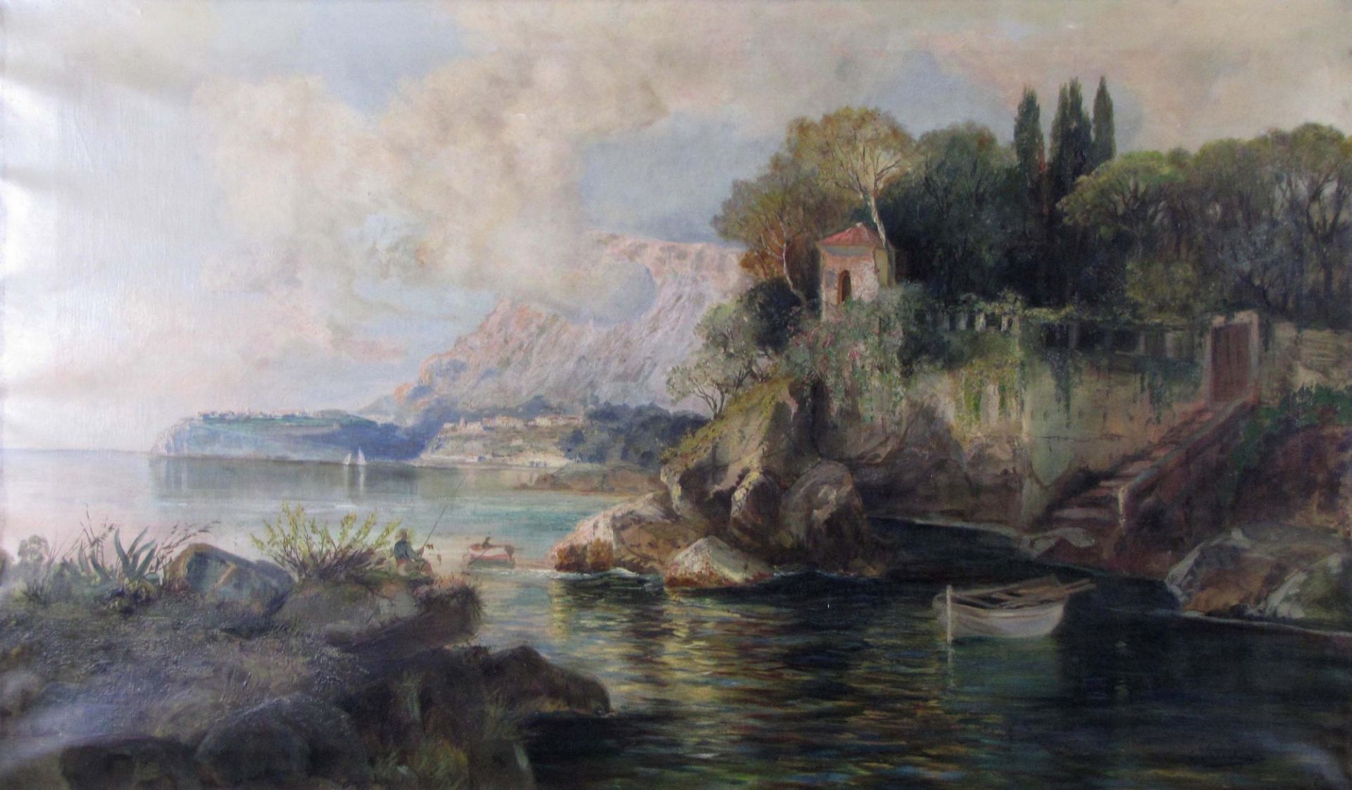 Wohl Gorolamo VARESE (1860 - 1935). Italienische Landschaft mit Bergsee und Anglern.78 cm x 128 - Bild 4 aus 8