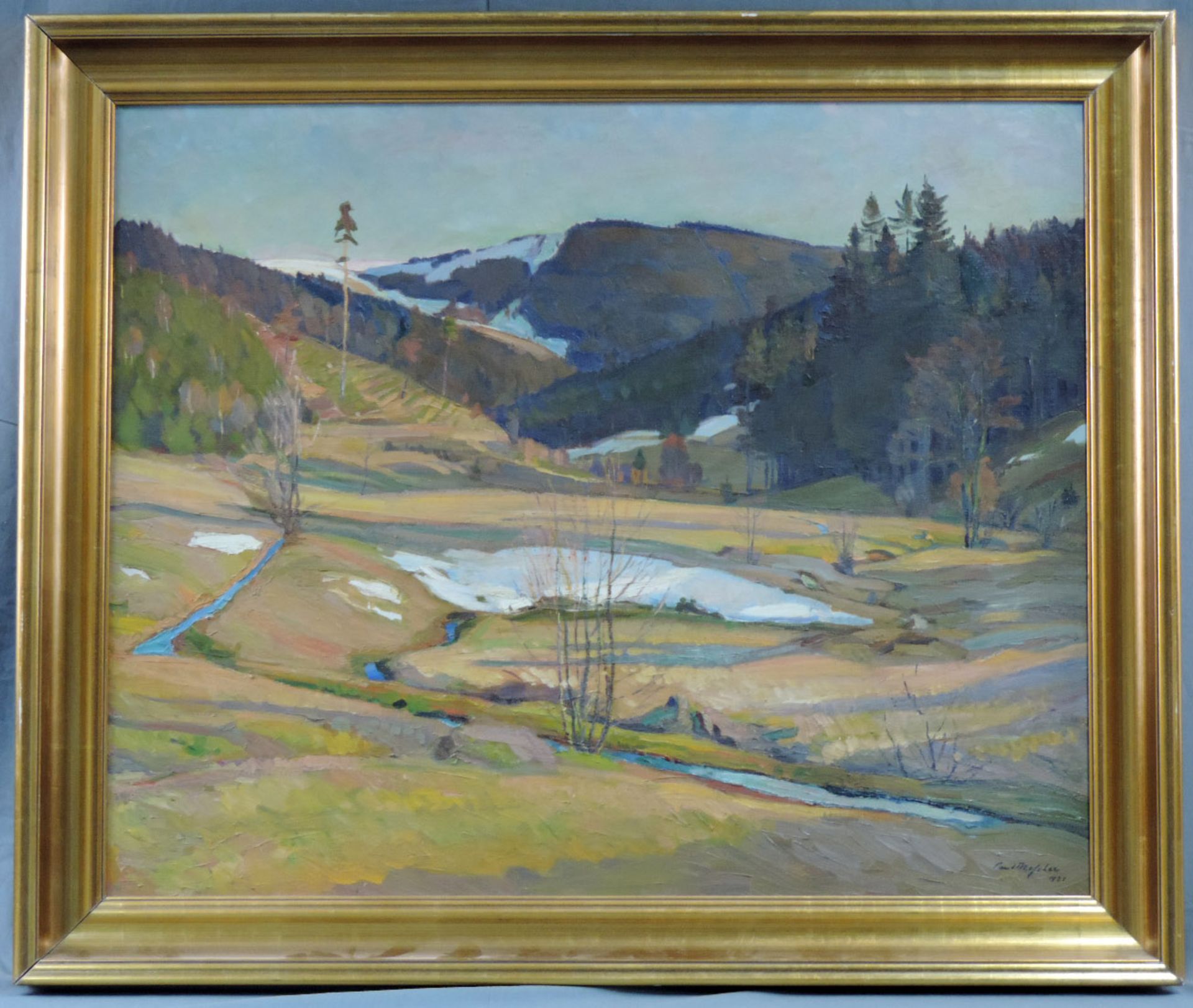Undeutlich signiert (XX). Frühling im Gebirge, Quellgebiet. Expressionist, 1927.78 cm x 95 cm. - Bild 2 aus 7