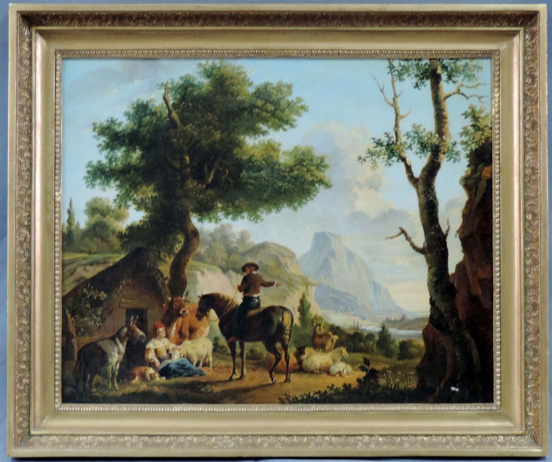 Niederländische Schule (XIX). Hirtin im Gespräch mit einem Reiter  1827.49 cm x 60 cm. Gemälde, Öl - Bild 2 aus 6