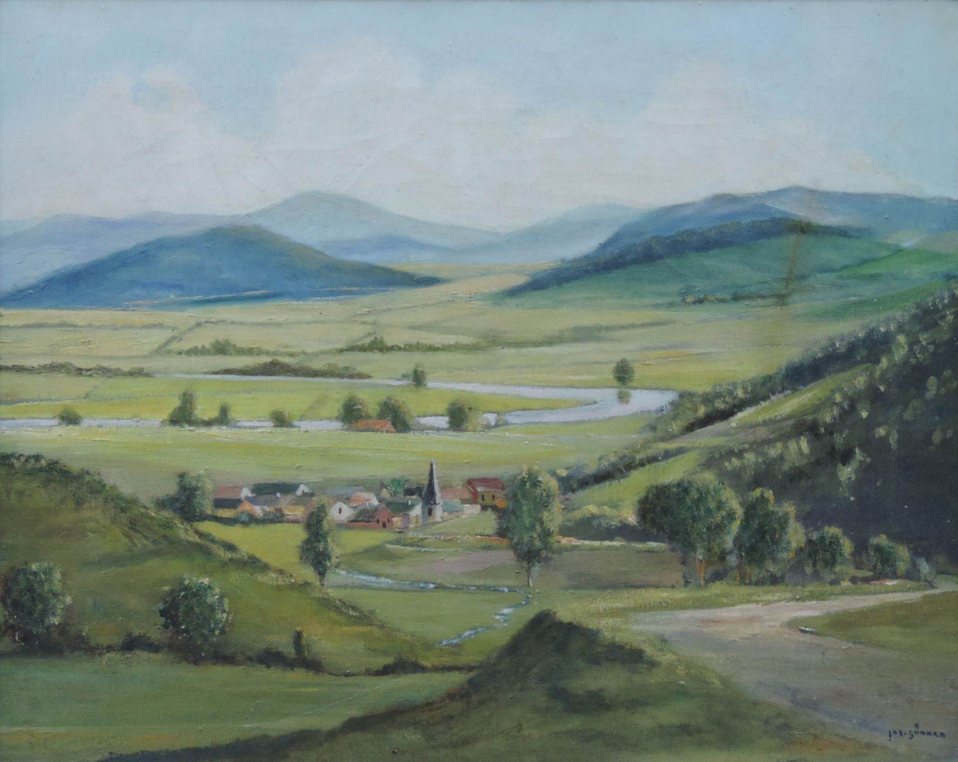 Josef SÜNNEN (1894 - 1969). Eifellandschaft.40 cm x 50 cm. Gemälde, Öl auf Leinwand. Unten rechts