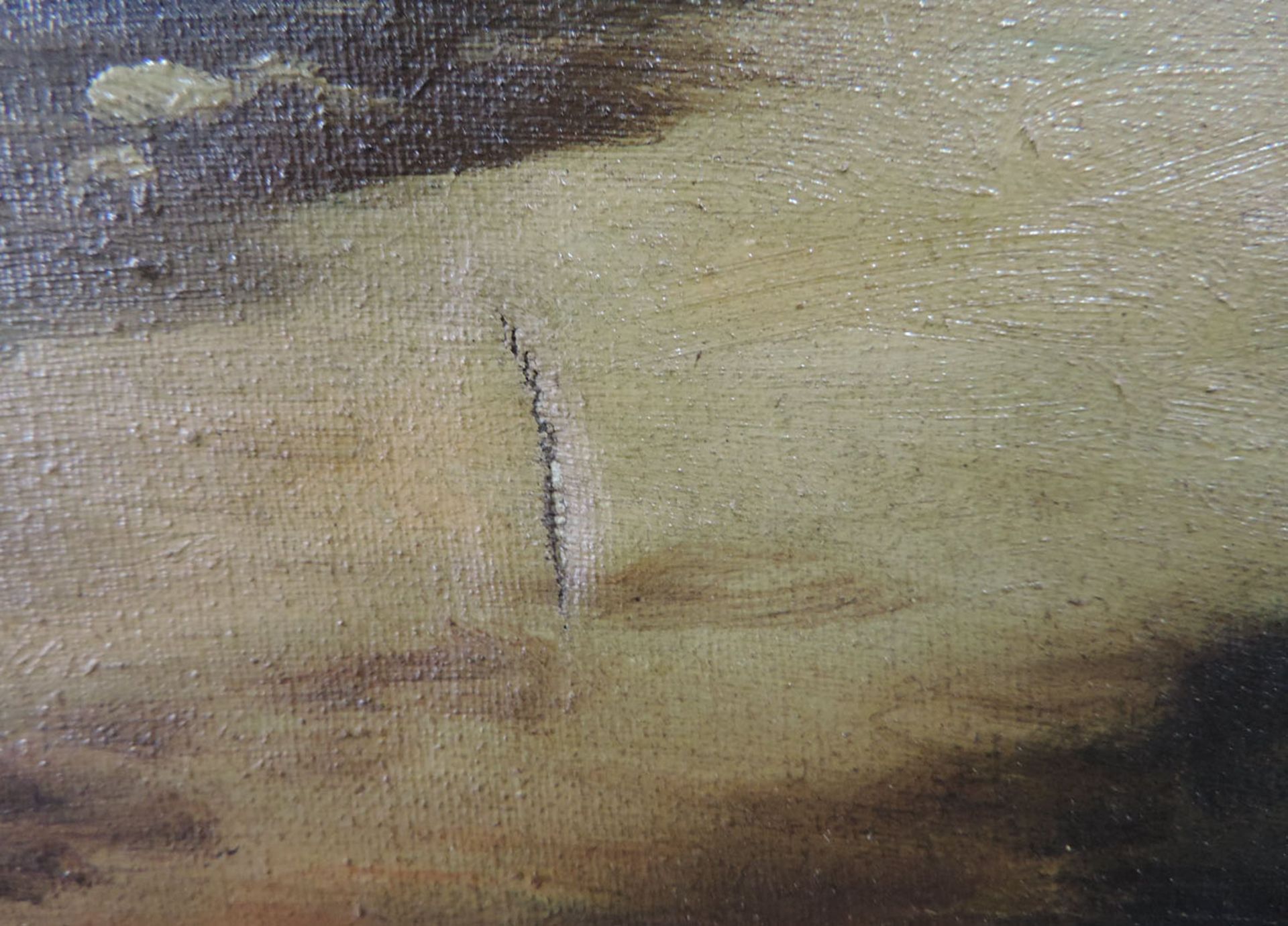Italienische Schule (XIX). Landgut am Fluss.39 cm x 64 cm. Gemälde, Öl auf Leinwand. Beschädigt. - Image 4 of 9