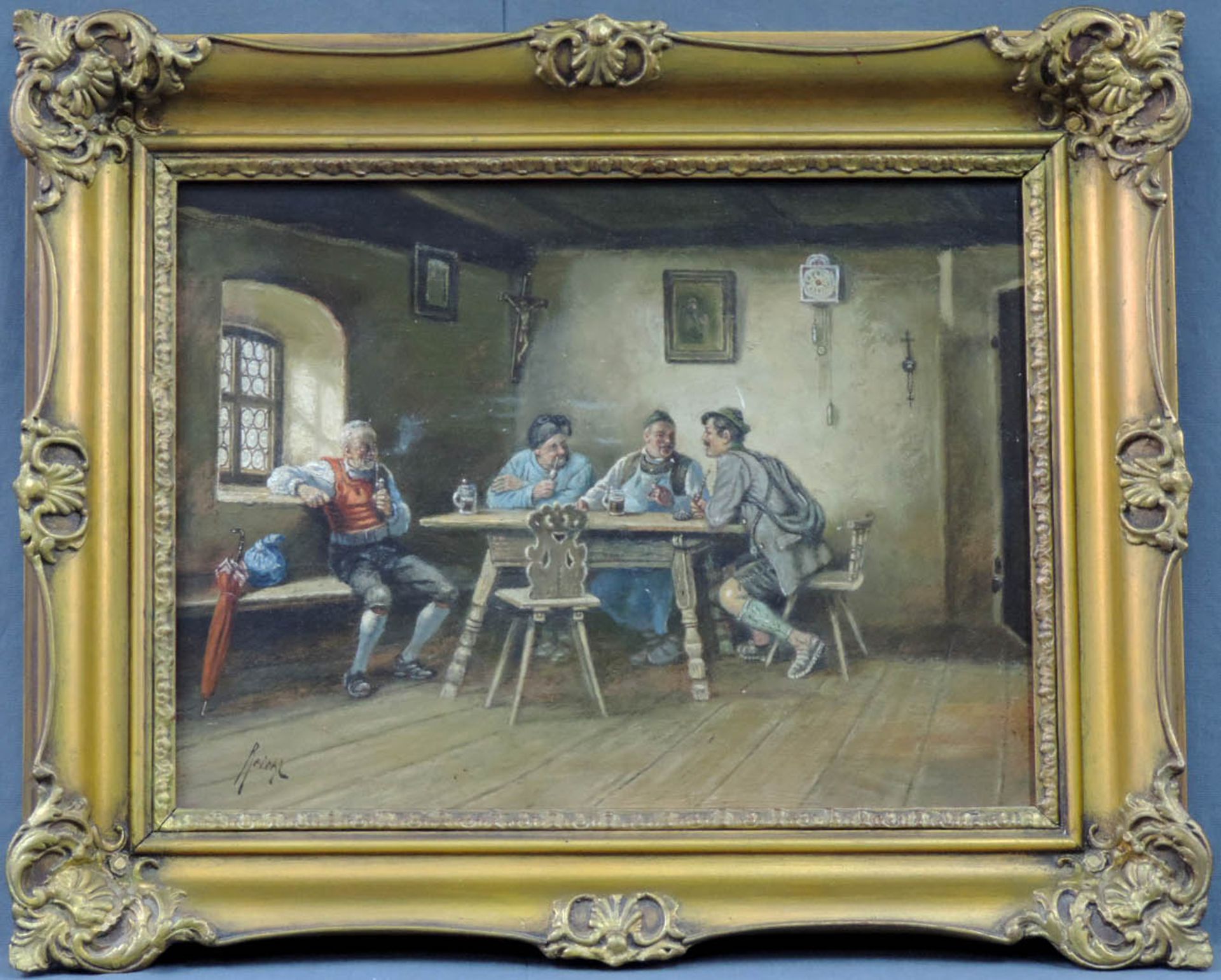 Alois REICHL (1864 - ?). Gasthofszene mit Pfeife rauchenden Männern.40 cm x 30,5 cm. Gemälde, wohl - Bild 3 aus 7