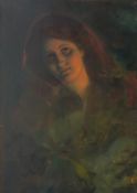 Albert RITZBERGER (1853 - 1915). Dame im Dunklen, 1914.68 cm x 49,5 cm. Gemälde, Öl auf Leinwand.
