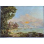 Undeutlich signiert (XIX - XX). Romantische Ansicht vom Starnberger See.72 cm x 100 cm. Gemälde,
