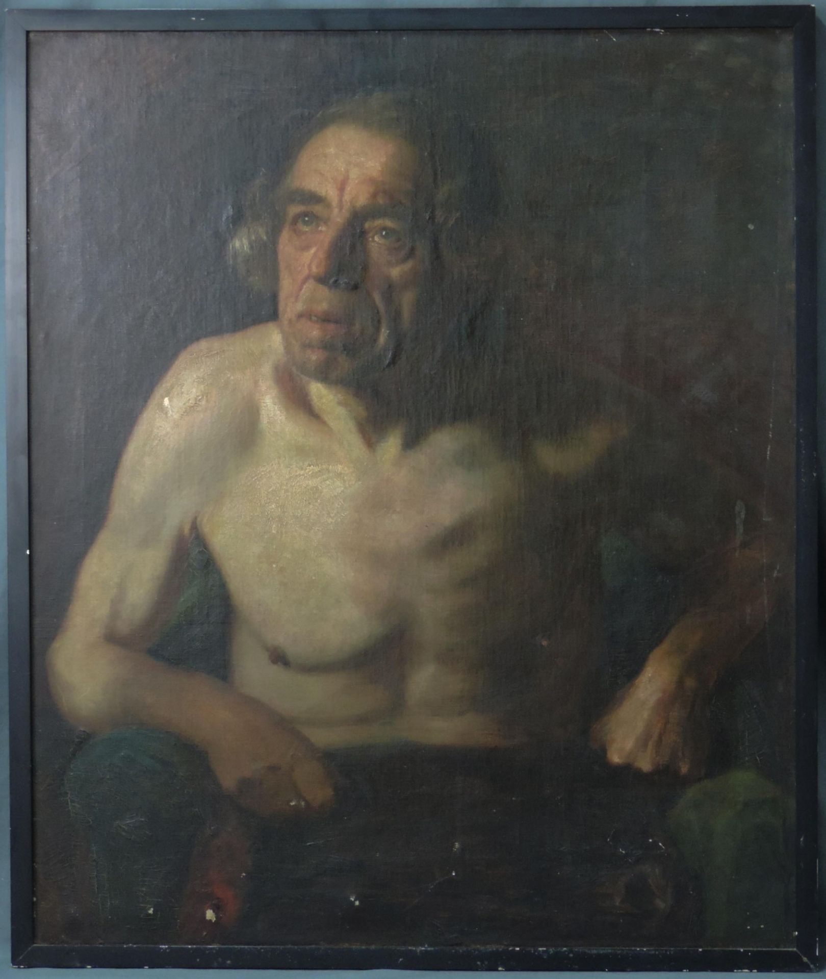 Unbekannt (XIX). Alter Mann, Halbportrait.87 cm x 73 cm. Gemälde, Öl auf Leinwand.Unknown (XIX). Old - Bild 3 aus 6