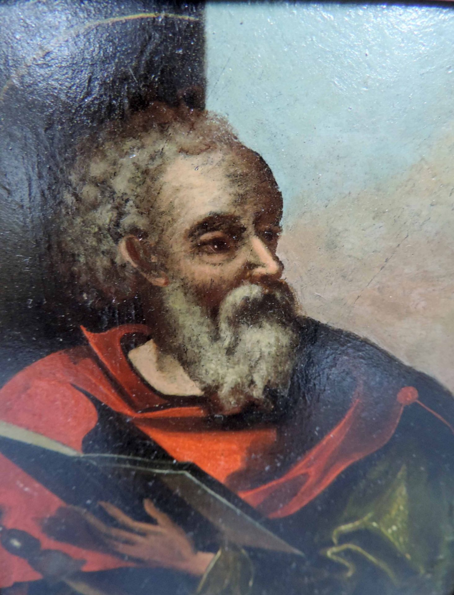 Unbekannt ( XVII - XVIII). Der Heilige Paulus mit Evangelium und Schwert.17 cm x 13,5 cm. Gemälde, - Image 3 of 4