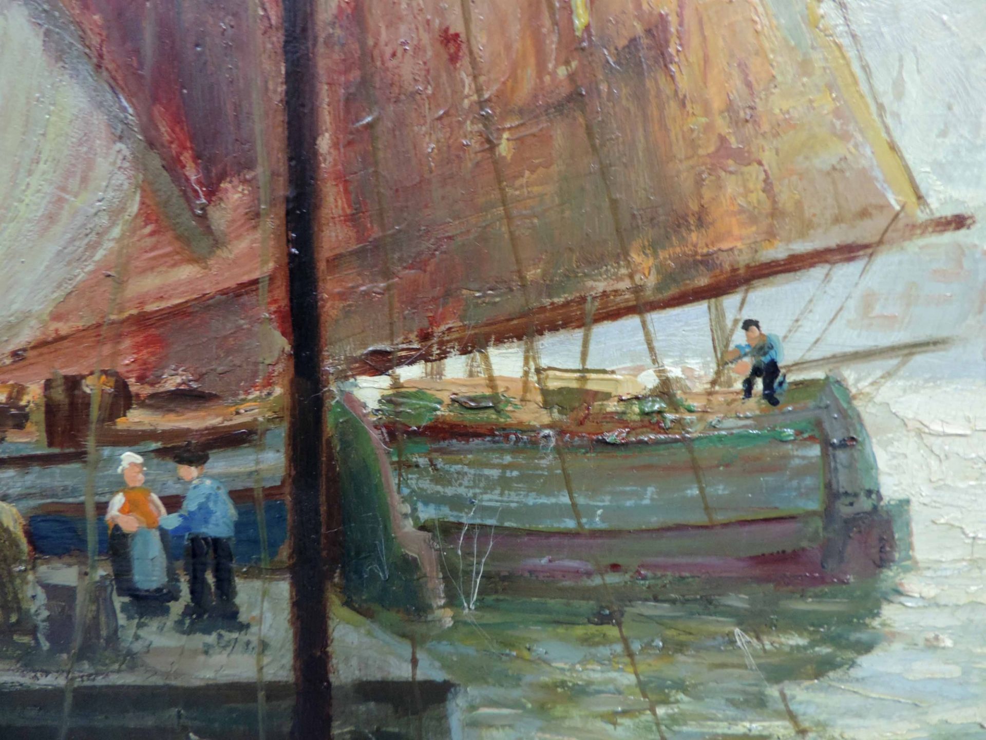 Josef DEDERICHS (1873-1948). Plattbodenschiffen, auch Bojer, vor Amsterdam.80 cm x 100 cm. - Bild 3 aus 6