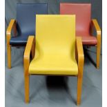 3 Sessel. Sechziger / siebziger Jahre. Design.76 cm hoch, 63 cm breit und 80 cm tief.3 armchairs.