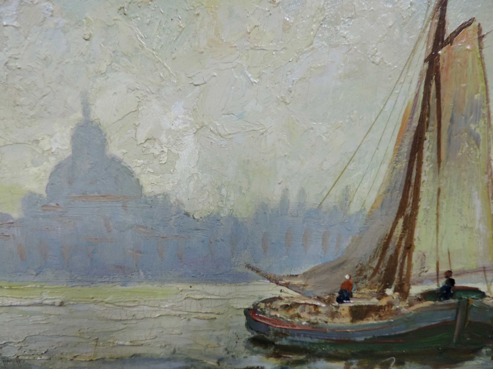 Josef DEDERICHS (1873-1948). Plattbodenschiffen, auch Bojer, vor Amsterdam.80 cm x 100 cm. - Bild 4 aus 6