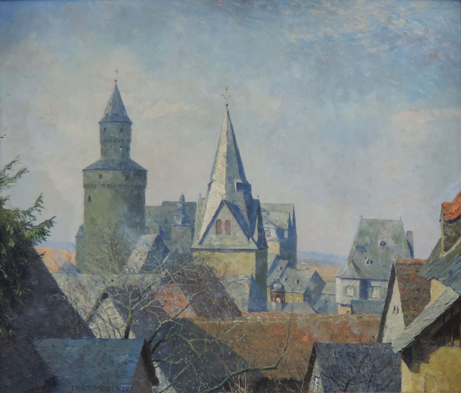 Ernst TOEPFER (1877 - 1955). Idstein im Taunus. Altstadt mit Hexenturm, 193860 cm x 70 cm.