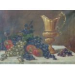 C. J. ALBY (XIX). Stillleben mit Krug, Trauben und Äpfeln.53 cm x 73 cm. Gemälde, Öl auf Leinwand.