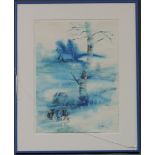 Chuah SEOW KENG (1945 -). Blauer Baum37 cm x 27 cm das Blatt. Aquarell. Rechts unten signiert. Von