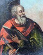 Unbekannt ( XVII - XVIII). Der Heilige Paulus mit Evangelium und Schwert.17 cm x 13,5 cm. Gemälde,