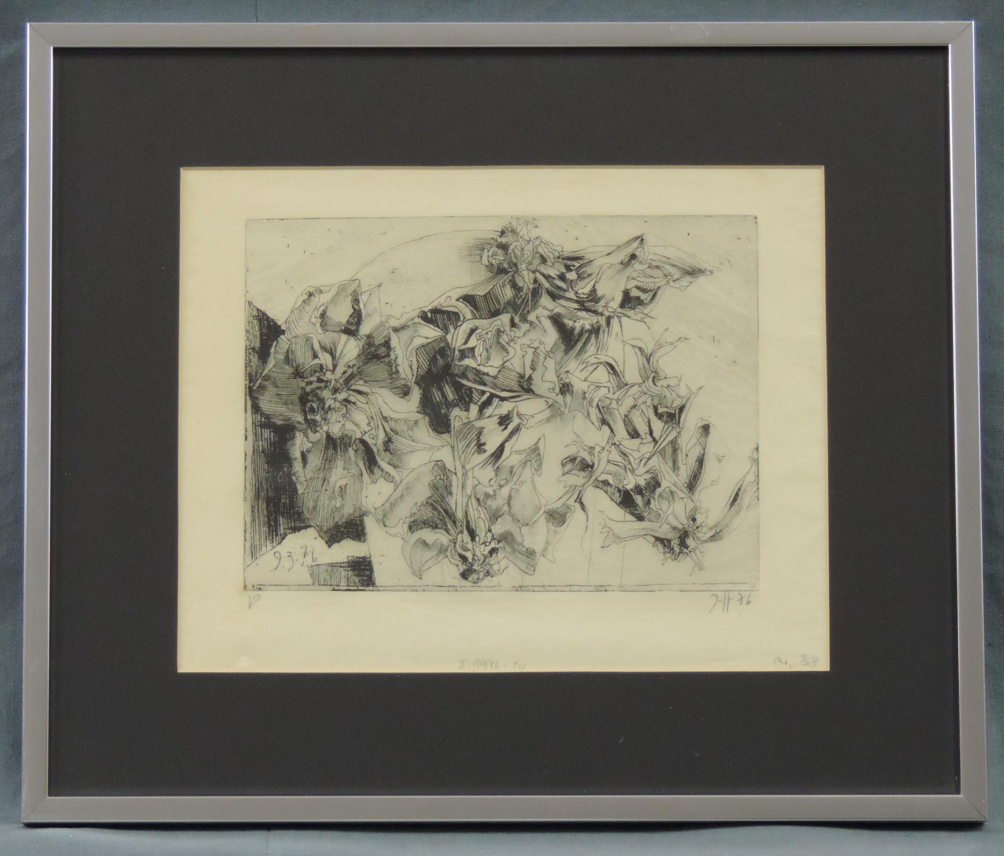 Horst JANSSEN (1929 - 1995). "Blüten im Glase".16 cm x 22,5 cm die Platte gemessen. Radierung. Unter - Bild 2 aus 7