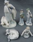5 Porzellanfiguren, auch Ilmenau und Metzler & Ortloff.Schäfer circa 18 cm hoch.5 figurines also