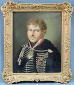 Unbekannt (XIX). Portrait eines Husaren mit Portepee.49 cm x 40 cm. Gemälde, Öl auf Leinwand.Unknown