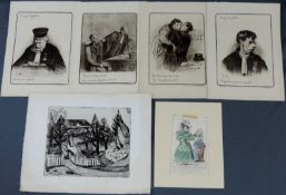 4 Blatt  von Honoré DAUMIER (1808 - 1879) und ein Blatt von Hans MEYBODEN (1901 - 1965).H. Daumier