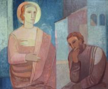 Heinrich DIECKMANN (1890 - 1963). Jesus mit Jünger.78 cm x 98 cm. Gemälde, Öl auf Leinwand. Unten
