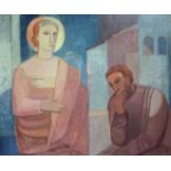 Heinrich DIECKMANN (1890 - 1963). Jesus mit Jünger.78 cm x 98 cm. Gemälde, Öl auf Leinwand. Unten