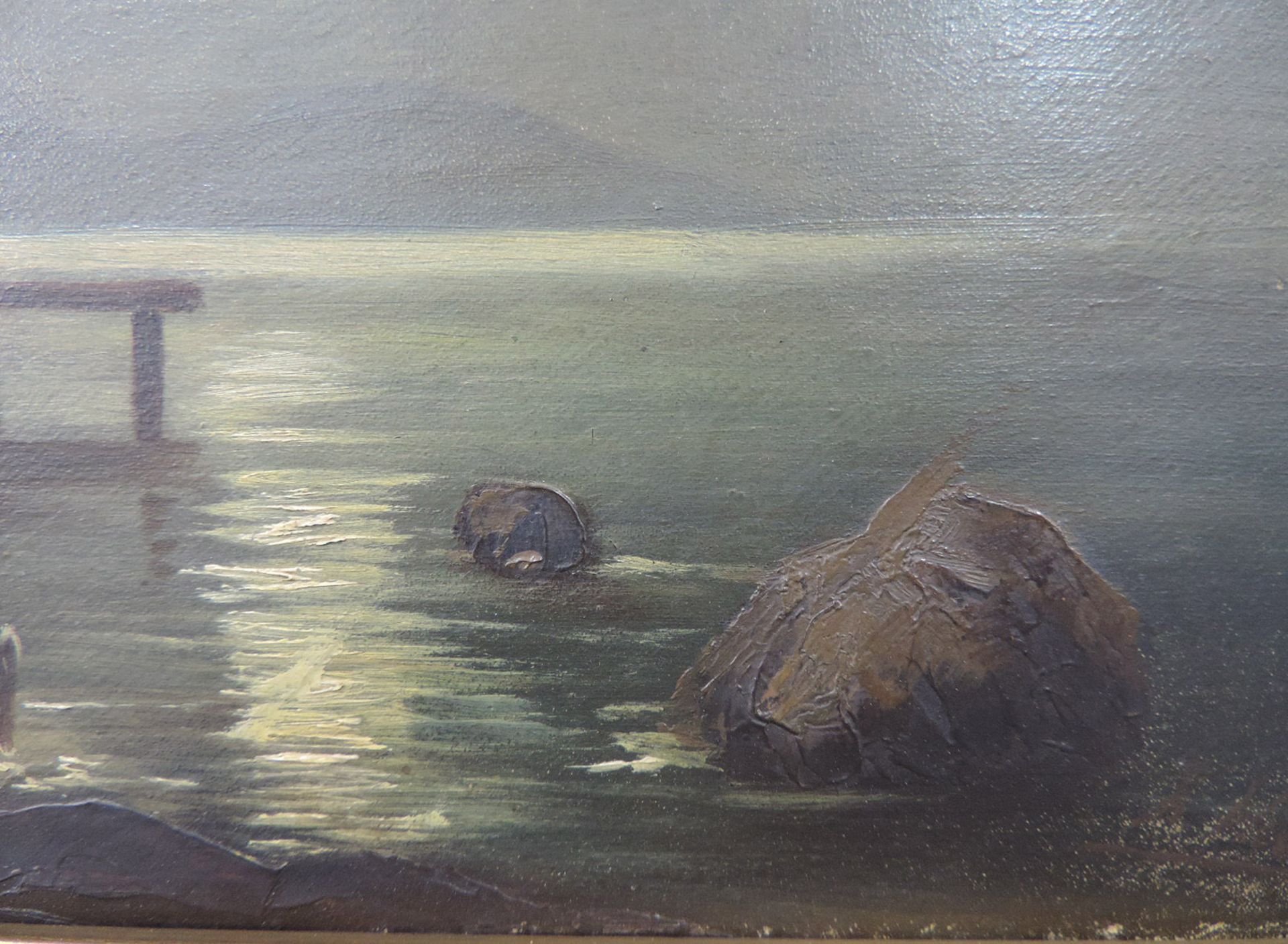Carl BERTOLD (1870 -?). Nocturno. Mond über Bootsanleger am Waldhaus.30 cm x 43 cm. Gemälde, Öl - Image 6 of 7