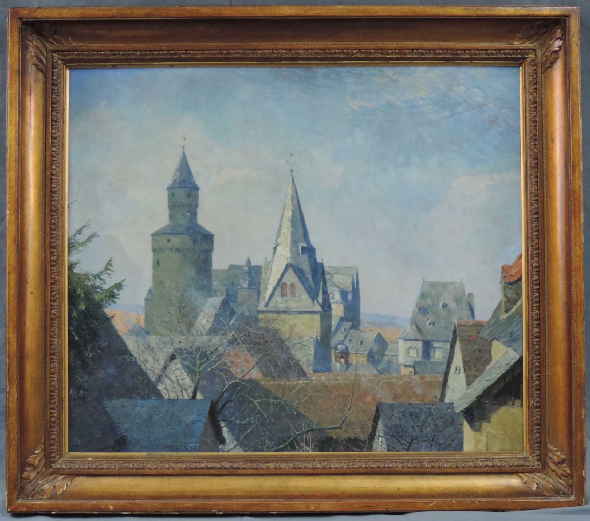 Ernst TOEPFER (1877 - 1955). Idstein im Taunus. Altstadt mit Hexenturm, 193860 cm x 70 cm. - Bild 3 aus 10