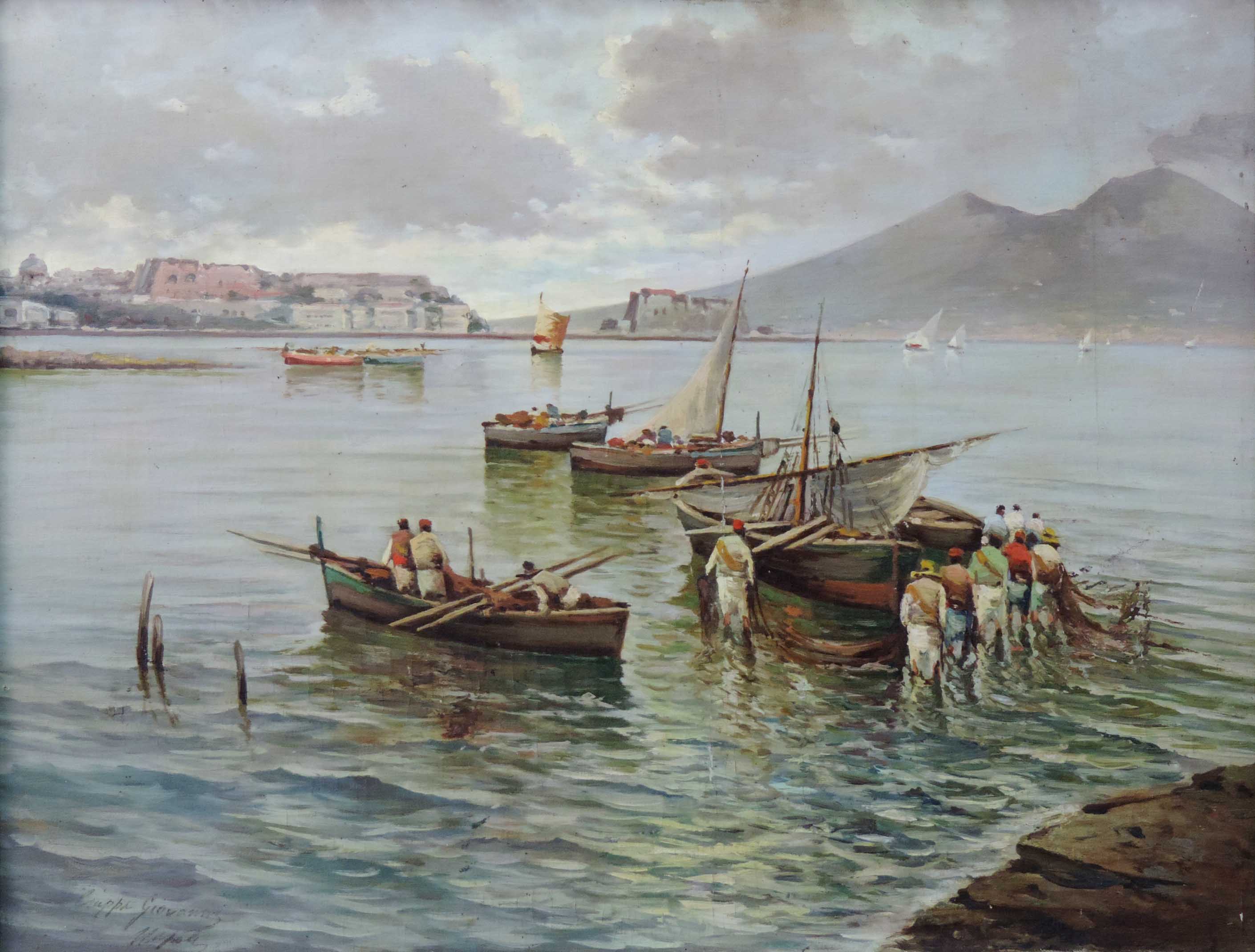 Giovanni CIUPPI (XIX) ?. Blick von Posillipo, Neapel, über das Castel dell' Ovo auf den Vesuv.50