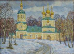 Russland (XX). Kirche der Geburt Christi in Izmailovo bei Moskau, 1989.30 cm x 40 cm. Gemälde, Öl