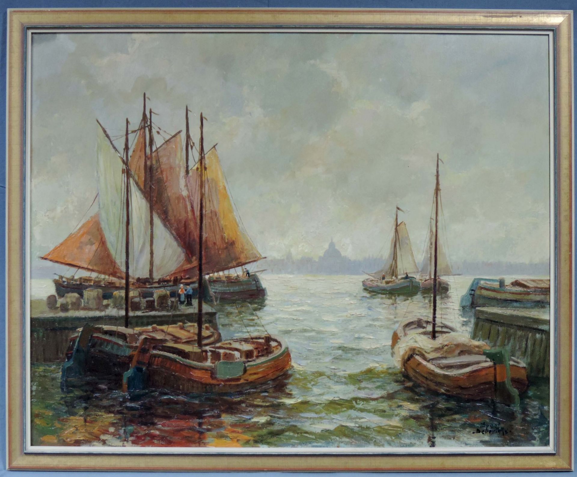 Josef DEDERICHS (1873-1948). Plattbodenschiffen, auch Bojer, vor Amsterdam.80 cm x 100 cm. - Bild 2 aus 6