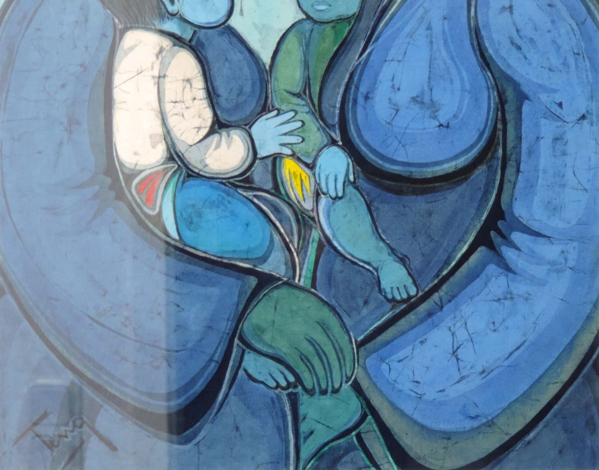 TENG Chuah Thean (1912 - 2008). Zwei Frauen mit Säuglingen.59 cm x 43 cm im Ausschnitt. Öl / Batik - Bild 3 aus 8