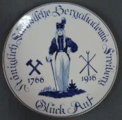 Jubiläumsteller Meissen. 1766 - 1916. Glück Auf. Königlich Sächsische Bergakademie Freiberg.25 cm