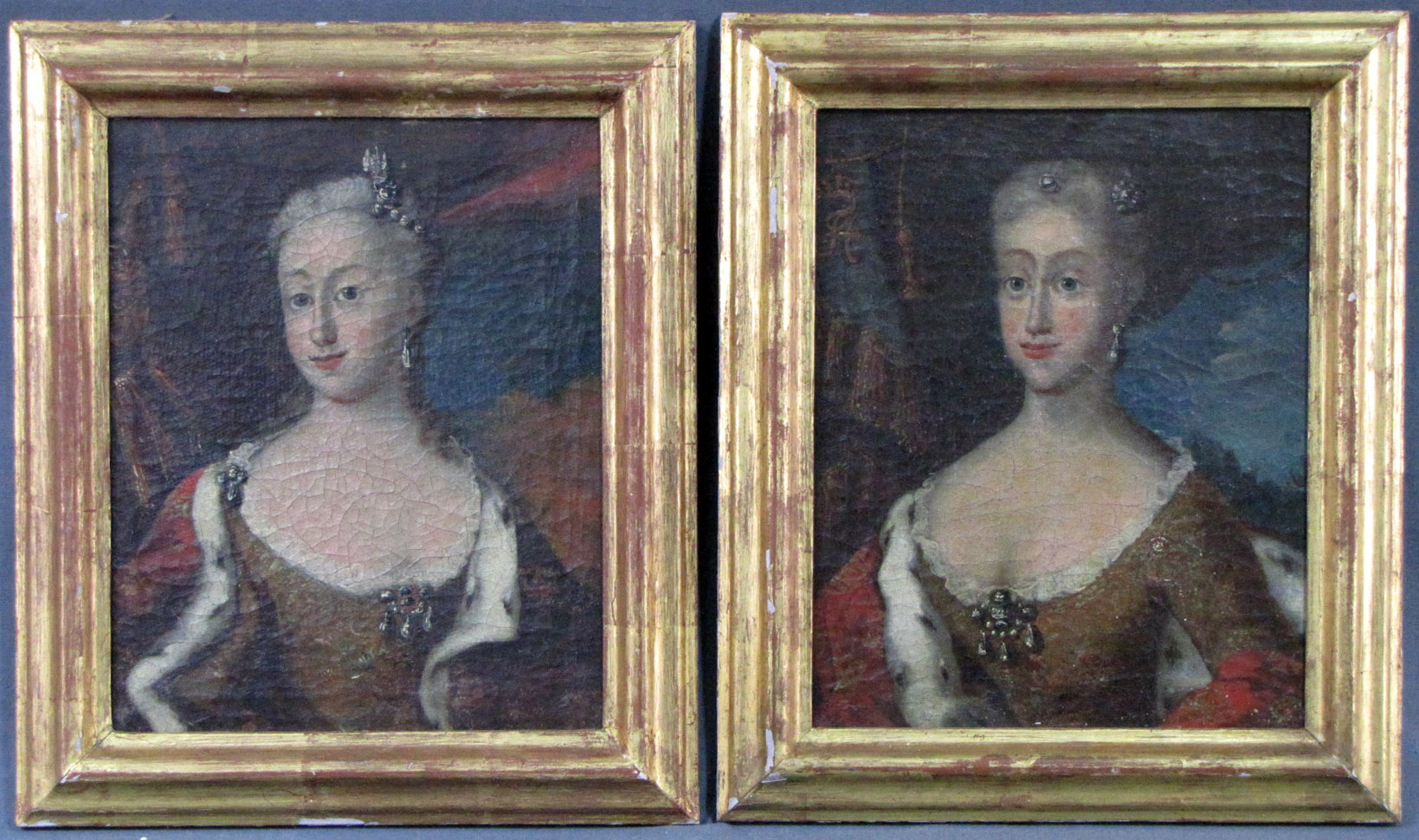 Unbekannter Maler (um 1700). 2 Portraits. Louise zu Mecklenburg und Anna Sophia von Reventlow.27,5