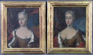Unbekannter Maler (um 1700). 2 Portraits. Louise zu Mecklenburg und Anna Sophia von Reventlow.27,5