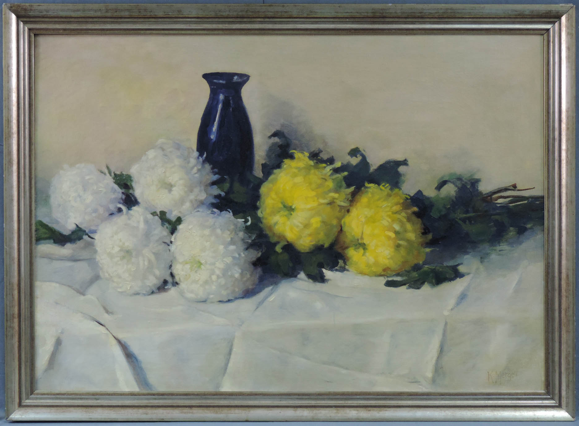 Karl MERGELL (1870 - 1944). Stillleben mit Chrysanthemen.70 cm x 100 cm. Gemälde, Öl auf Leinwand. - Image 2 of 5