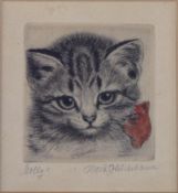 Meta PLÜCKEBAUM (1876 - 1945). Bild der Katze "Dolly".8 cm x 7,5 cm die Platte, 19 cm x 18 cm das