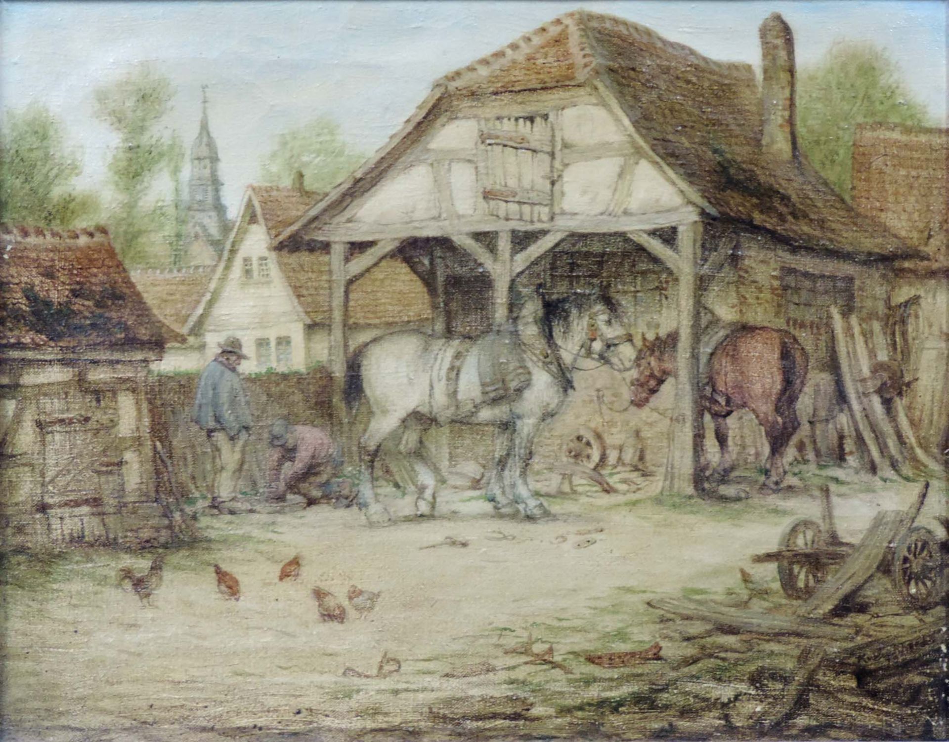 Karl LUCKHARDT (1886 - 1970). 2 Gemälde. Pferde im Stall. Ochsen vor dem Pflug.Je 34,5 cm x 44,5 cm. - Bild 10 aus 10