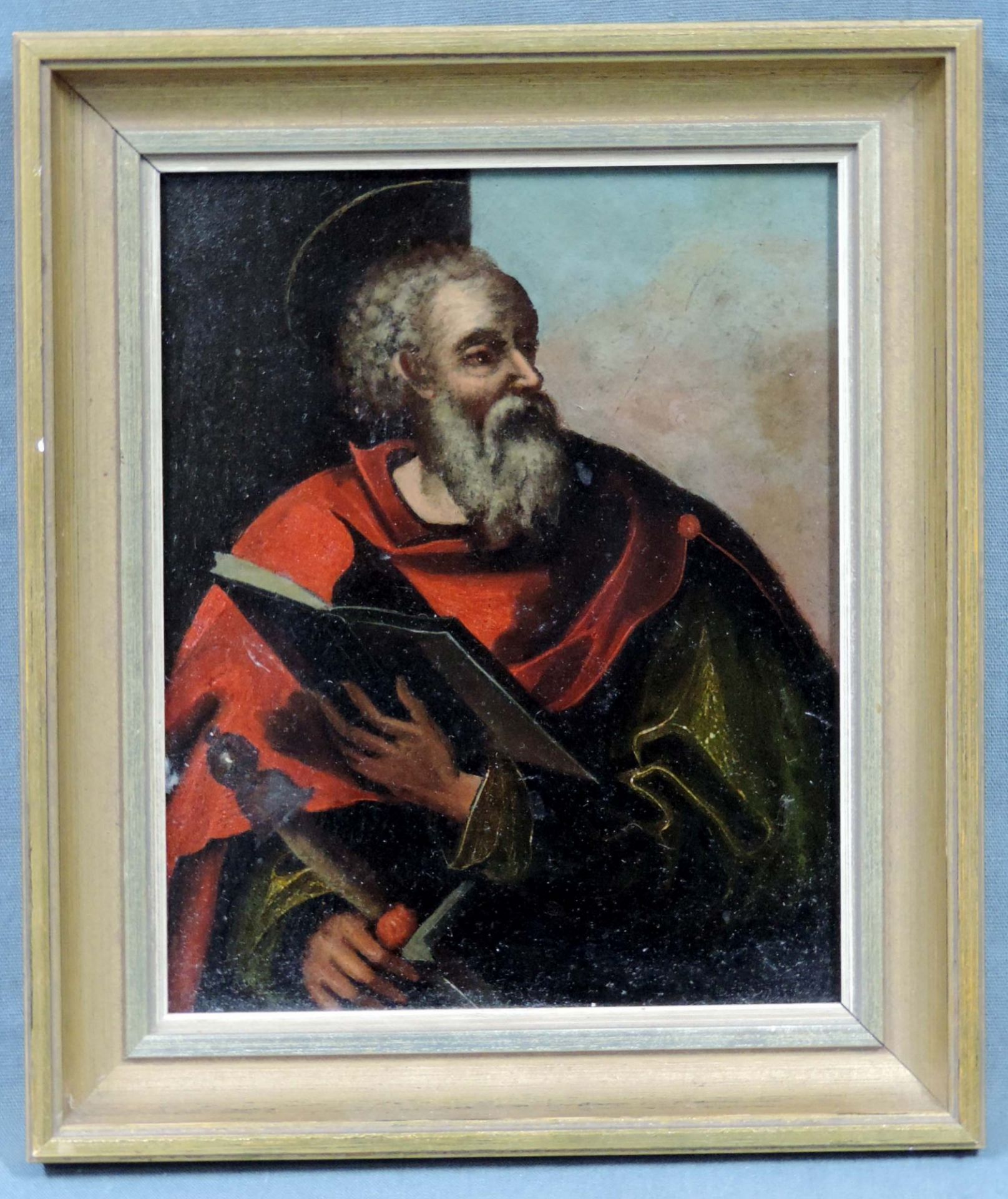 Unbekannt ( XVII - XVIII). Der Heilige Paulus mit Evangelium und Schwert.17 cm x 13,5 cm. Gemälde, - Image 2 of 4